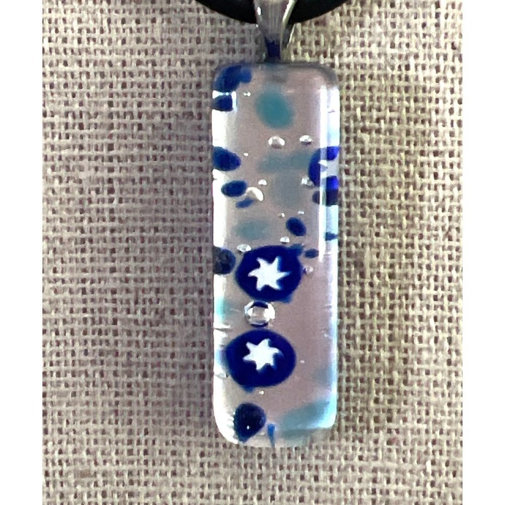 Dichroic Glass Blue Star Gaze Pendant -- 18"